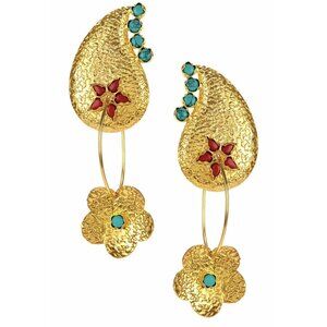 Retro Bansri Kareena 18kt Gold Textured Dangle Earrings Paisley Shape Bollywood